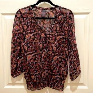 Fire Los Angeles Black & Pink Floral Sheer Long Sleeve Blouse Medium